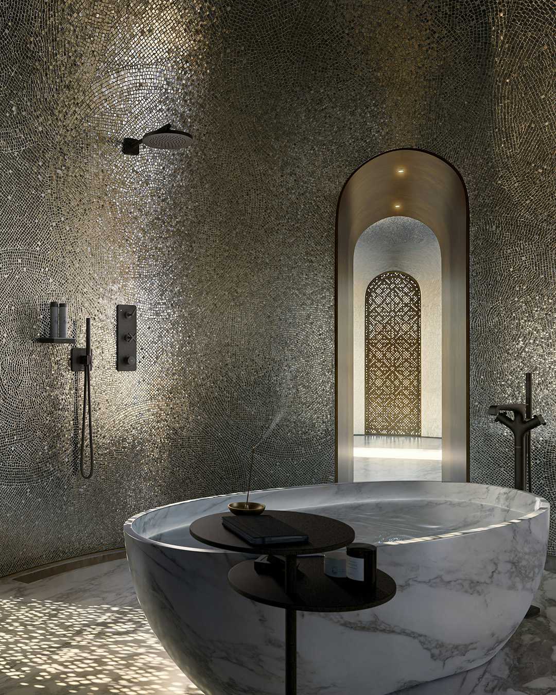 Casa de banho de luxo com torneiras de duche e banheira AXOR Citterio