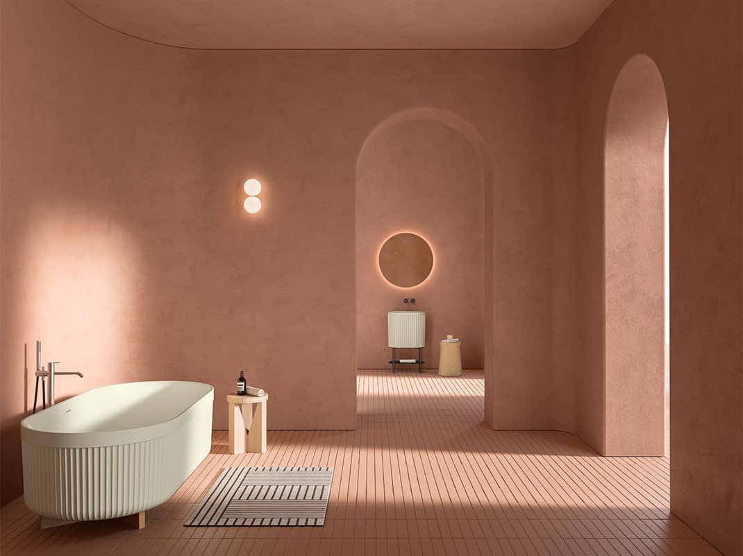 Casa de banho com banheira e lavatório freestanding, em branco, Inbani Heritage