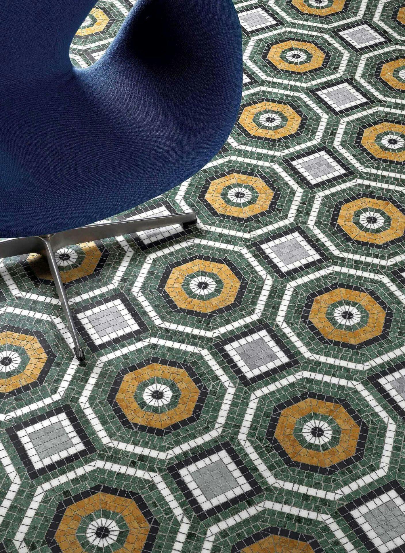 Chão com azulejos mármore Verri Verde Bisazza Marmosaico Decorations